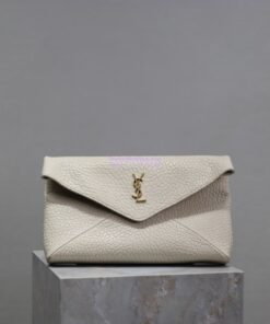 Replica Saint Laurent YSL Cassandre Small Envelope Pouch In Grained Lambskin 764931 whitee