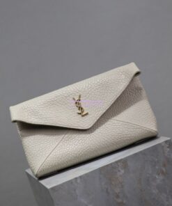 Replica Saint Laurent YSL Cassandre Small Envelope Pouch In Grained Lambskin 764931 whitee 2