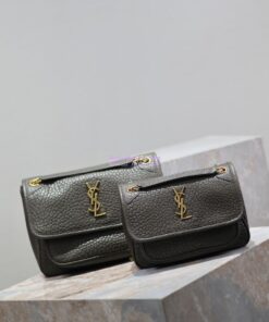 Replica Saint Laurent YSL Niki Bags in Grained Lambskin, Bronze-Toned Hardware 633179 dark green 2