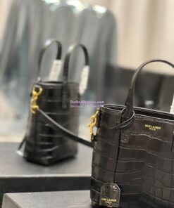 Replica Saint Laurent YSL Mini Toy Shopping Saint Laurent in Crocodile-Embossed Leather Black 2