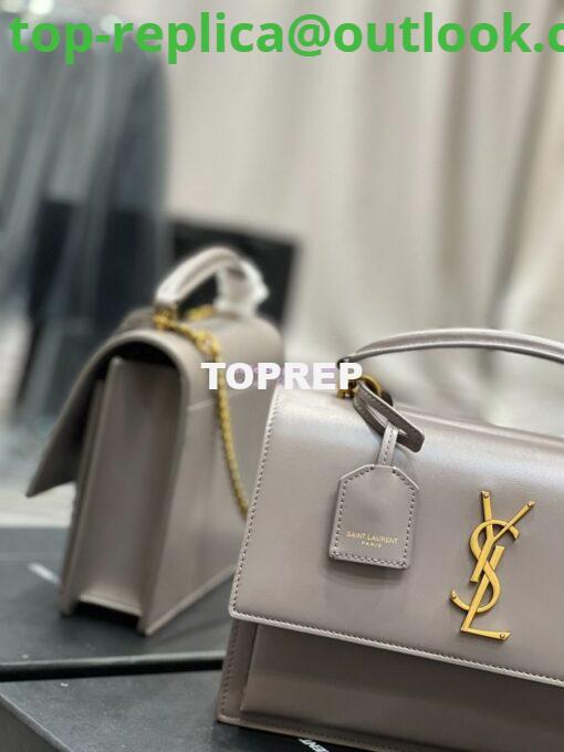 Replica YSL Saint Laurent Medium Sunset Satchel In Smooth Leather 634723 Grey 4