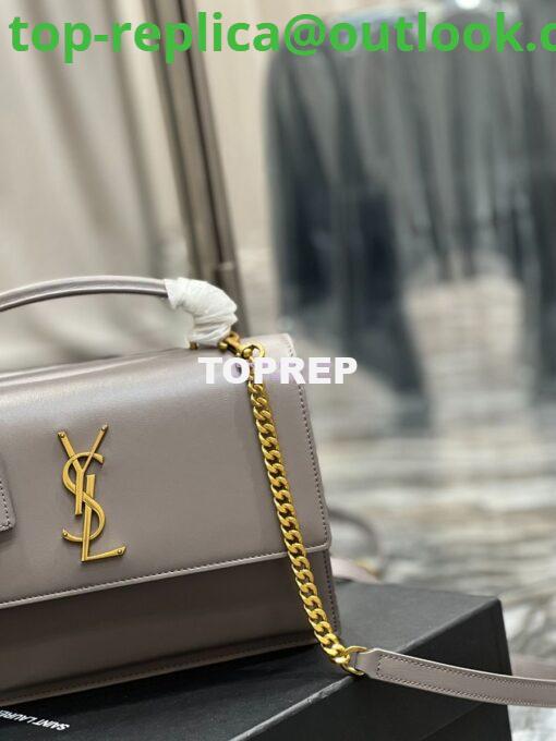 Replica YSL Saint Laurent Medium Sunset Satchel In Smooth Leather 634723 Grey 5