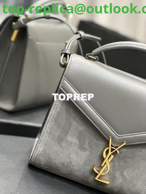 Replica YSL Saint Laurent Cassandra Medium Top Handle In Box Leather And Suede 578000 Storm Grey 4