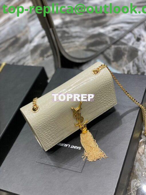 Replica YSL Saint Laurent Kate Chain Wallet With Tassel In Crocodile-embossed Shiny Leather 452159 Blanc Gold Hardware 5