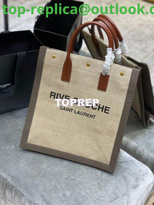 Replica YSL Saint Laurent Rive Gauche N/s Shopping Bag In Linen And Cotton 631682 Brown