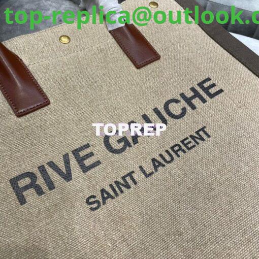 Replica YSL Saint Laurent Rive Gauche N/s Shopping Bag In Linen And Cotton 631682 Brown 4