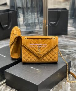 Replica YSL Saint Laurent Envelope Medium Bag In Mix Matelassé Suede Calf 600185 Cork