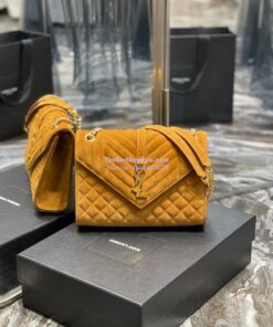 Replica YSL Saint Laurent Envelope Medium Bag In Mix Matelassé Suede Calf 600185 Cork 2