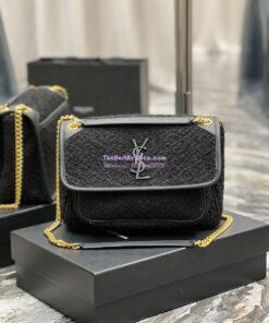 Replica YSL Saint Laurent Niki Medium In Bouclé Tweed And Smooth Leather 633158 Black 2