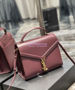 Replica YSL Saint Laurent Cassandra Medium Top Handle Bag In Smooth Leather 578000 Dark Red 2