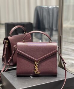 Replica YSL Saint Laurent Cassandra Top Handle Medium Bag In Grain De Poudre Leather Red 2