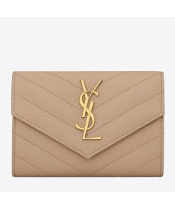 Replica Saint Laurent Cassandre Small Envelope Wallet in Beige Matelasse Leather