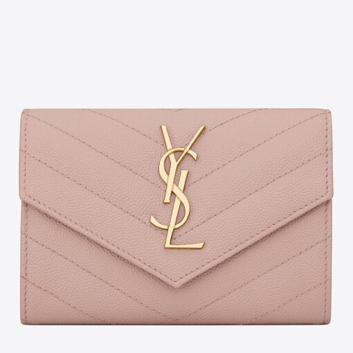 Replica Saint Laurent Cassandre Small Envelope Wallet in Pink Matelasse Leather