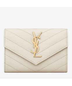 Replica Saint Laurent Cassandre Small Envelope Wallet in White Matelasse Leather 2