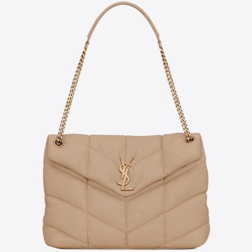 Replica Saint Laurent Puffer Medium Chain Bag In Beige Lambskin