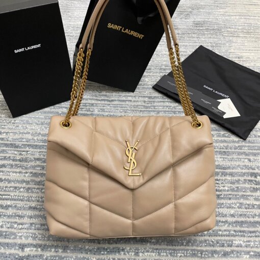 Replica Saint Laurent Puffer Medium Chain Bag In Beige Lambskin 3