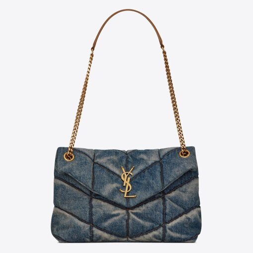 Replica Saint Laurent Puffer Small Chain Bag In Quilted Vintage Denim 2