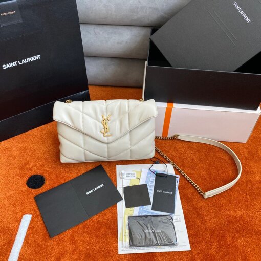 Replica Saint Laurent Puffer Toy Bag In White Quilted Lambskin 11