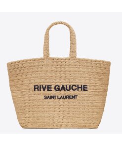 Replica Saint Laurent Rive Gauche Tote Bag in Beige Raffia Crochet 2