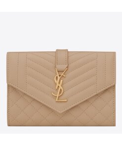 Replica Saint Laurent Small Envelope Wallet in Beige Matelasse Leather