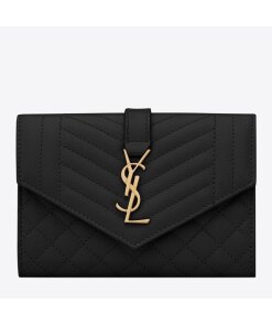 Replica Saint Laurent Small Envelope Wallet in Black Matelasse Leather 2