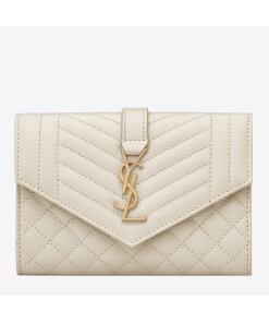 Replica Saint Laurent Small Envelope Wallet in White Matelasse Leather